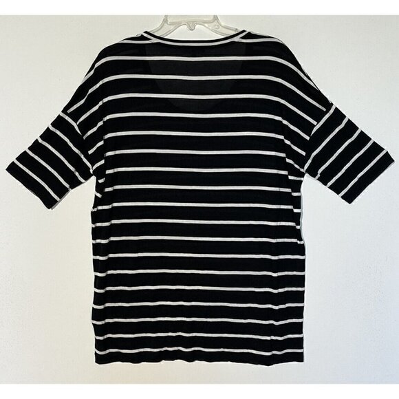 LAFAYETTE 148 Black White Striped Rayon Short Sleeve Scoop Neck T-Shirt Top - Picture 2 of 6